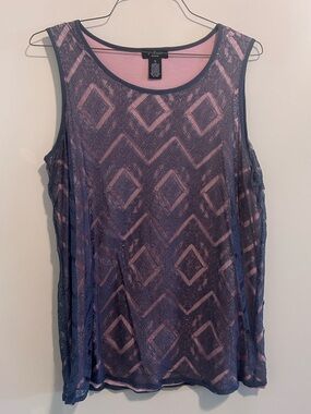 U-Knit Dresses Pink Lined Tank with Blue Lace Overlay